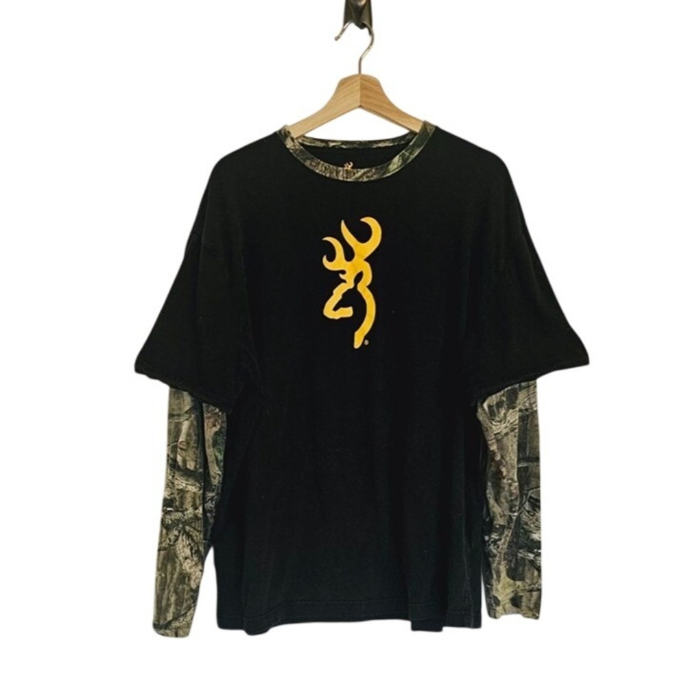 Browning‎ Long Sleeve Shirt Mens XL Hunting camo sleeves black graphic